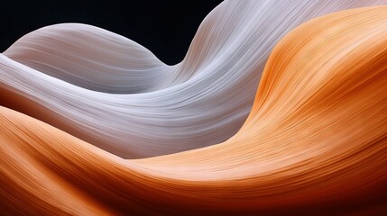 Obraz premium A close-up view of an orange and white wave-like pattern on a body of water with a black background