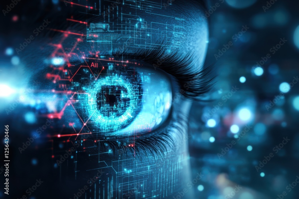 Poster exploring the fusion of human vision and artificial intelligence in abstract design