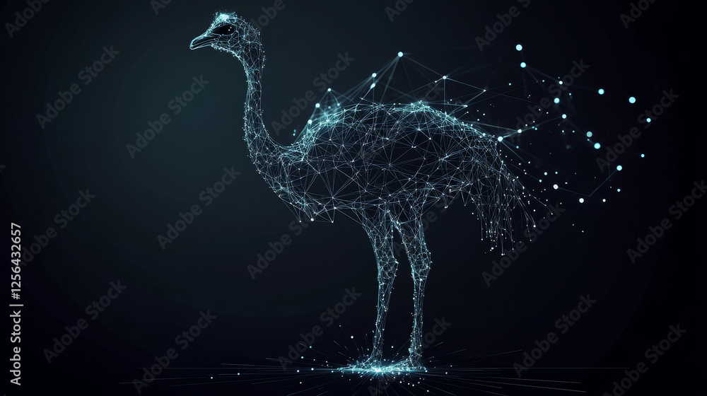 Poster the ostrich consists of points, lines and triangles. the polygon shape in the form of a silhouette o