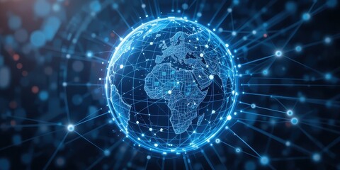 Fototapeta premium Global digital connectivity showcase world map infographic tech environment aerial view data visualization trends for enhanced online engagement