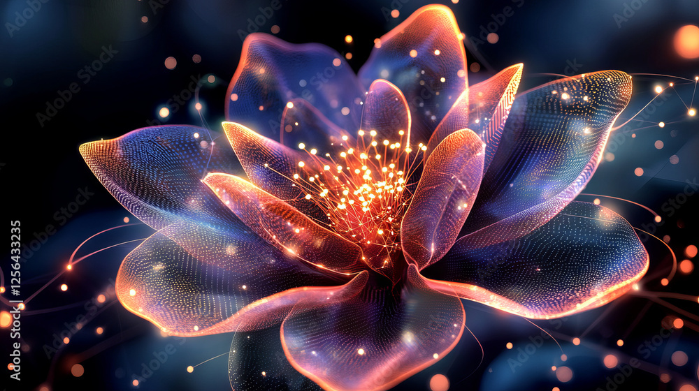 Aufkleber the hologram of electrics. an electric flower made of polygons, triangles of dots and lines. electro