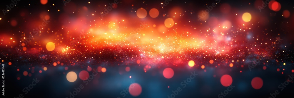 Poster glowing red and gold bokeh circles create a magical atmosphere in a dark setting