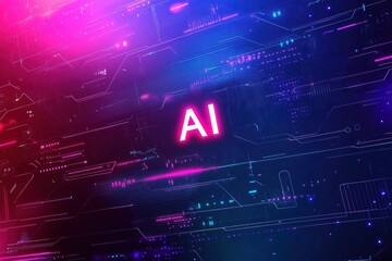 Obraz premium Eye-catching graphic design featuring AI technology with vibrant neon colors and digital motifs