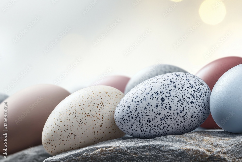 Poster row of eggs with different colors and patterns