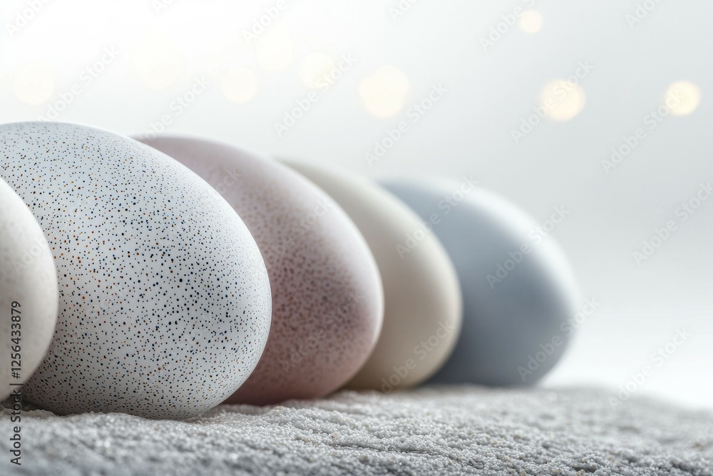 Poster row of eggs with different colors and patterns