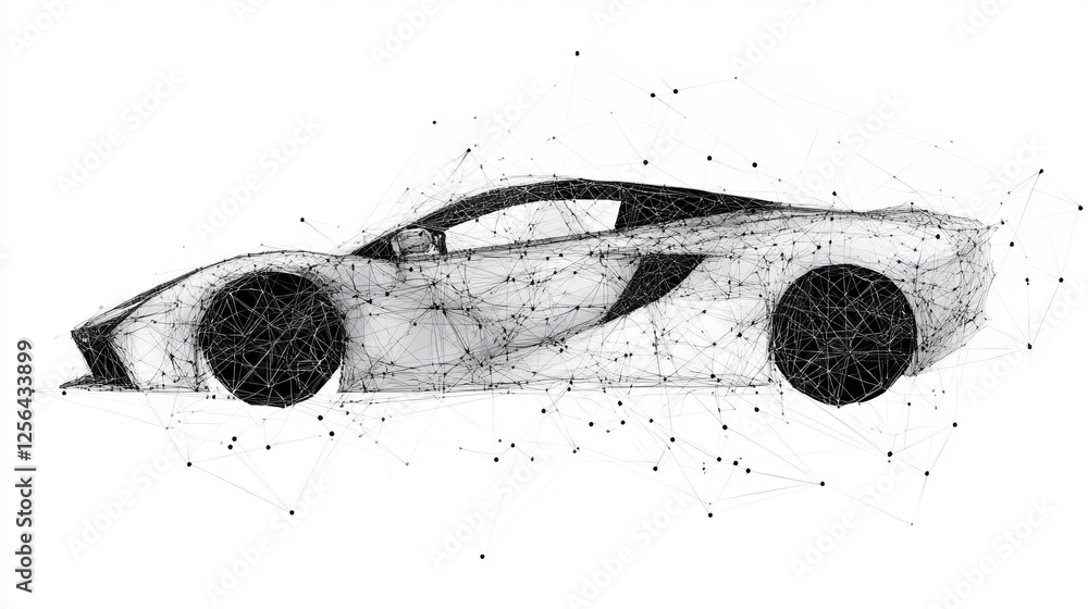 Poster the car consists of points, lines and triangles. the polygon shape in the form of a silhouette of a 