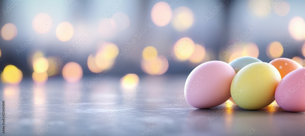Poster close up of four eggs in a row on a table