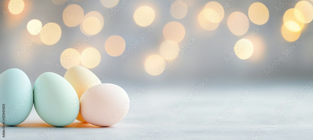 Poster row of four eggs with different colors on a white background