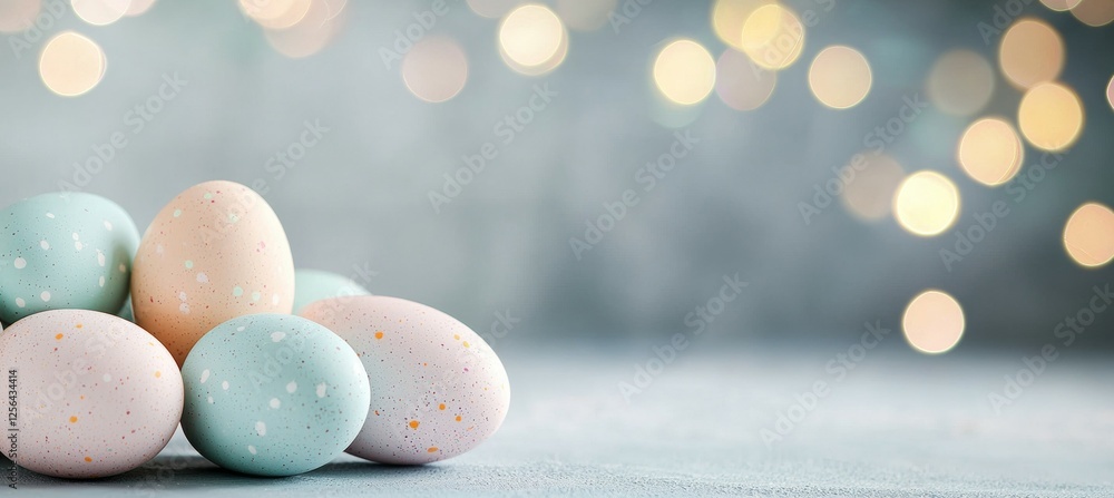 Poster row of colorful eggs are arranged on a table