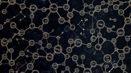 Vector seamless background of chemical formulas. Skeletal formula of the chemical. Organic chemistry.