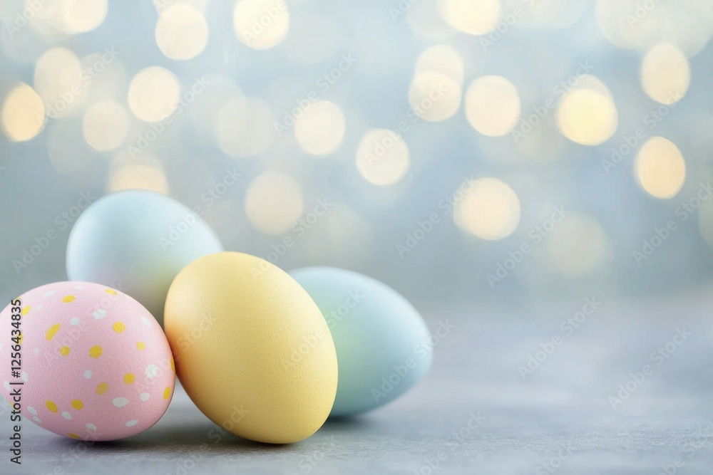 Poster group of painted eggs are stacked on top of each other