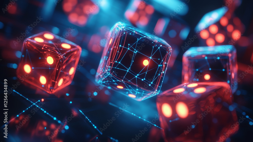 Aufkleber dice hologram. dice of polygons, triangles of points, and lines. dice is a low-poly compound structu