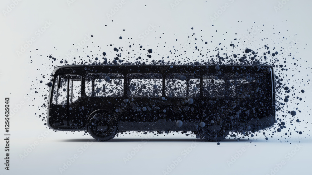 Poster bus of particles on a dark background. bus from circles and points