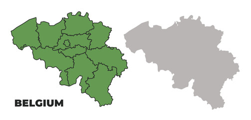 Fototapeta premium Belgium political regions green outline map set