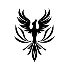 Phoenix silhouette, representing rebirth, soaring, wings spread, against a white background.
