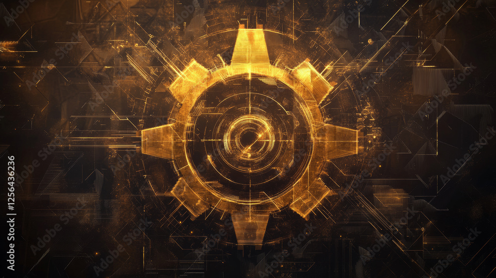Poster hologram gear with arrows. a gear made of polygons, triangles of points and lines. gear with arrows 