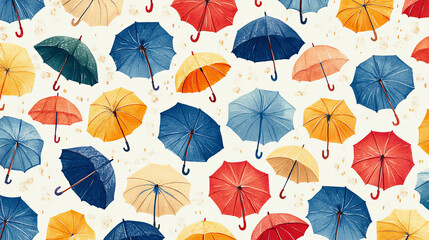 Vector seamless background of umbrellas on a white background. Pattern of colorful umbrellas.