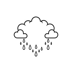 Overcast weather, black outline rain clouds, rain drop illustration, rain showers, white background