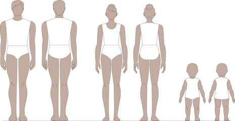 Human body template front and back view for fashion and medical design. Flat vector illustration