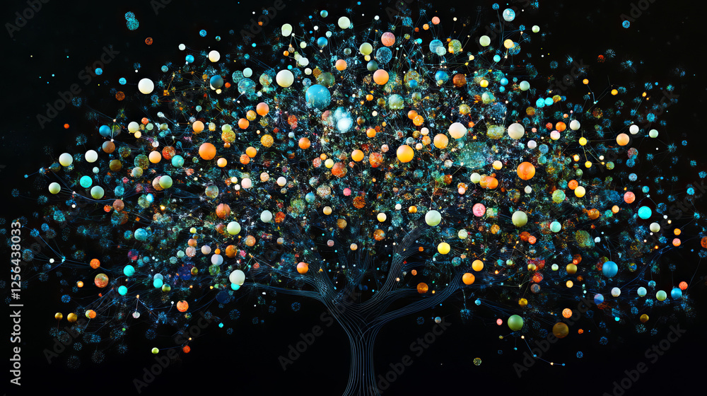 Poster the tree of particles. the tree consists of small circles and dots