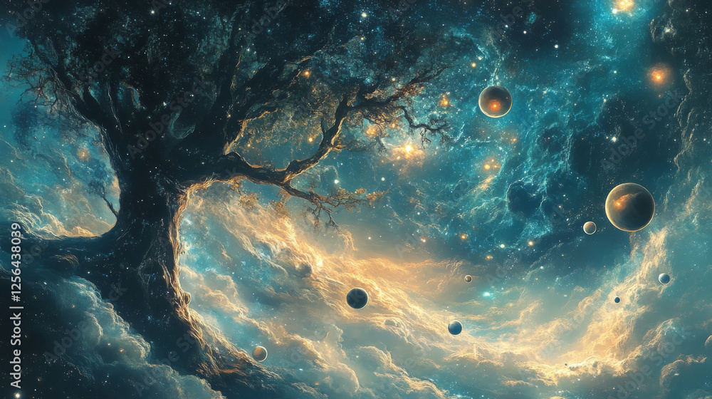 Poster the tree of particles. the tree consists of small circles and dots
