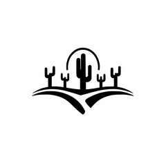 Minimalist Cactus Desert Landscape in Black and White: A Silhouette of Cactus and Moon