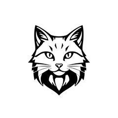 Minimalist Illustration of a Bobcat Face - Black and White