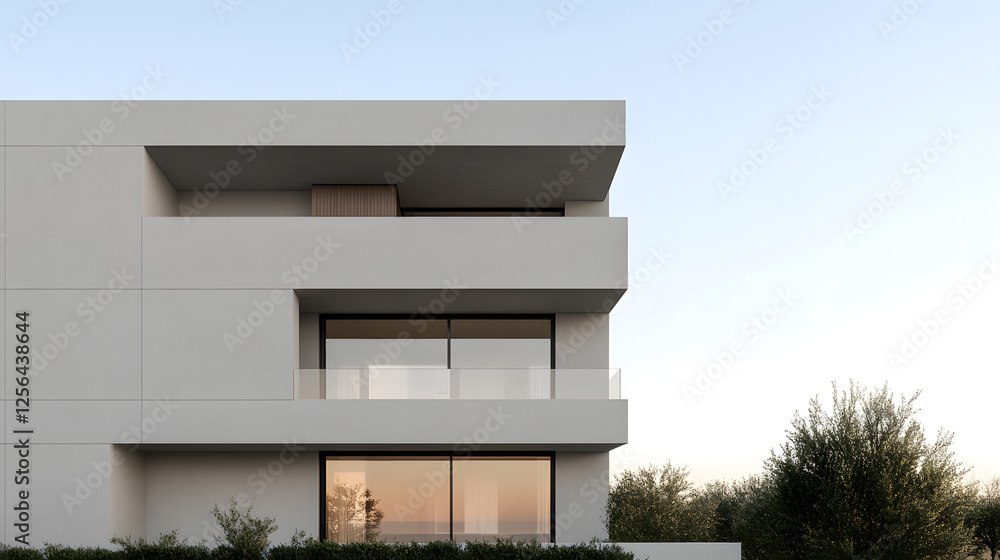 Poster minimalist architecture: clean lines and geometric shapes define this modern building. the setting s
