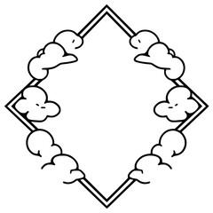 Minimalist illustration of a diamond-shaped frame with stylized white clouds
