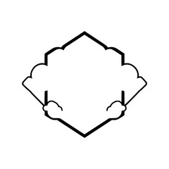 Geometric, Abstract Shape Composition: Bold, Black Outline on a White Background.