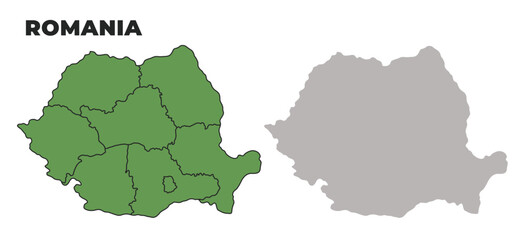 Romania political regions green outline map set
