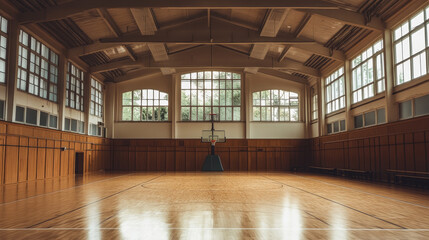  the interior of a school sports hall designed for basketball