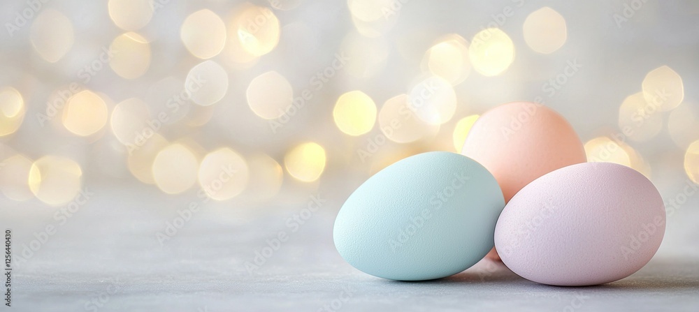 Poster three eggs of different colors are arranged on a table