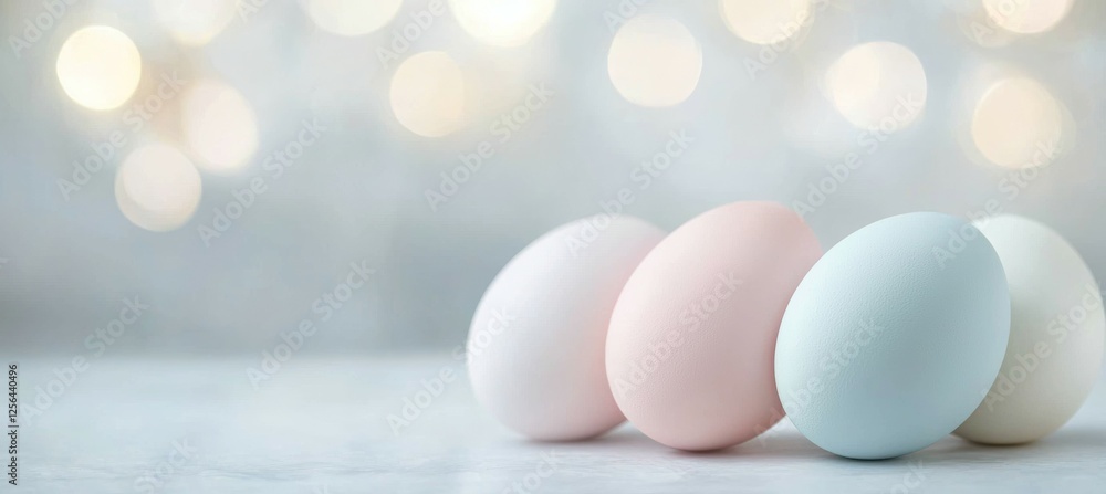 Poster four eggs of different colors are arranged in a row on a table