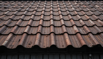 Fototapeta premium Corrugated steel roof texture with sharp ridges and weathered wear