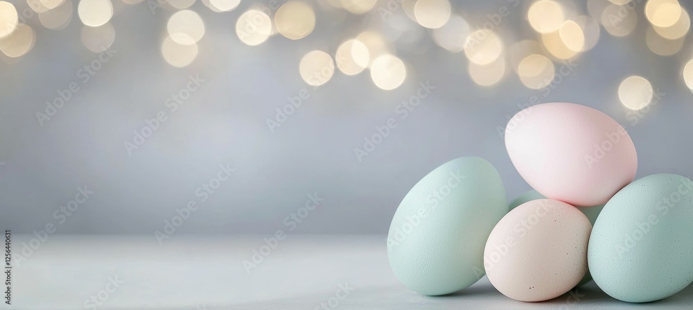 Poster stack of eggs with different colors on a table