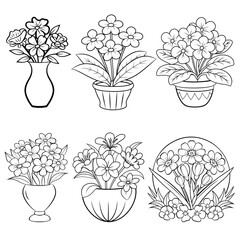 Flower outline illustration coloring book page design, flower black and white line art drawing coloring book pages for children and adults