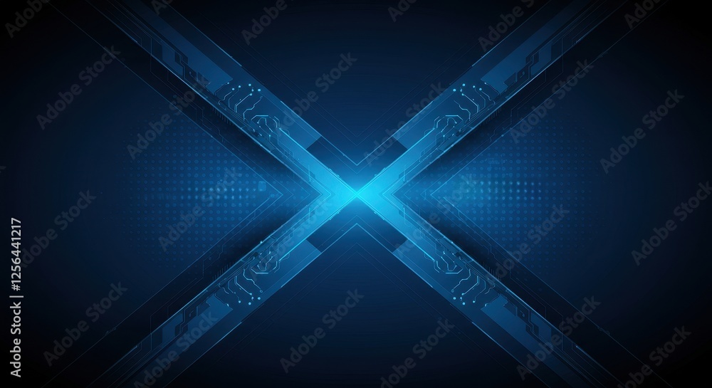 Aufkleber a high-tech abstract design in vibrant blue tones, with geometric patterns and intersecting lines