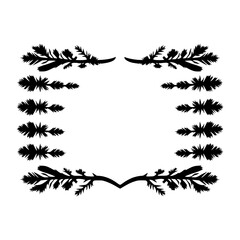Obraz premium Silhouette of a decorative frame featuring a stylized pattern of leaves and branches with a heart-shaped center.