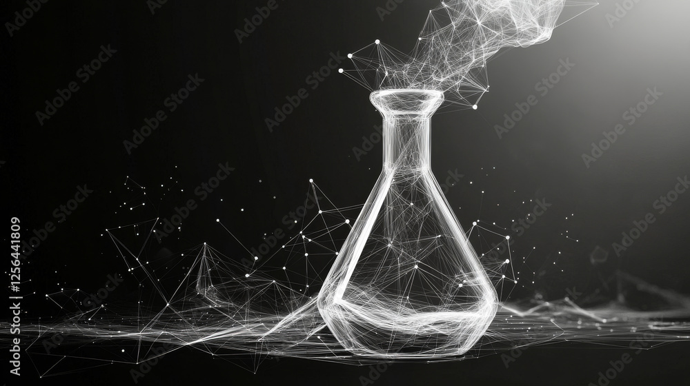 Poster a hologram of a chemical flask. a chemical flask of polygons, triangles of points and lines. chemist