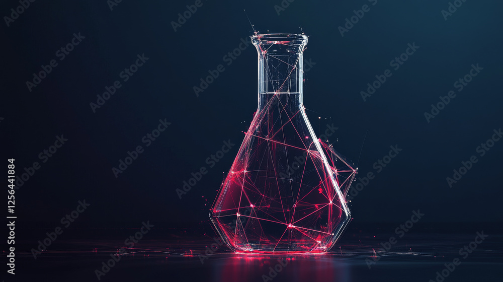 Poster a hologram of a chemical flask. a chemical flask of polygons, triangles of points and lines. chemist