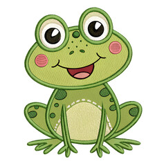 Fototapeta premium textile patch in the shape of cute cartoon frog, cut out 