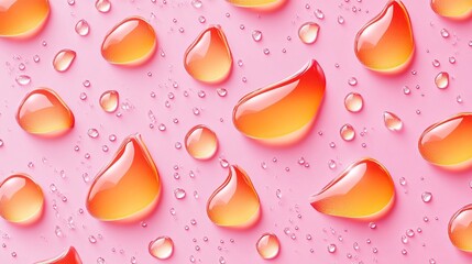 A seamless pink banner featuring vibrant orange raindrops in a repeating pattern. The playful contrast of colors creates a bold and eye-catching design, perfect for backgrounds