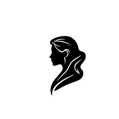 Elegant silhouette of a woman, showing profile view, with long flowing hair and soft contours against a white background.
