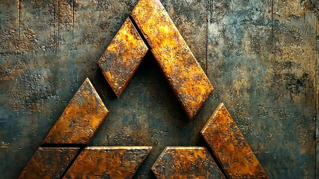 Abstract geometric design with rusted metal texture on a weathered background