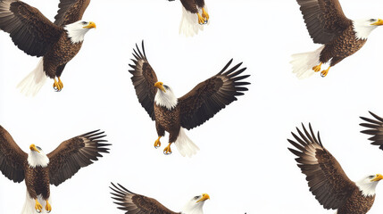 Obraz premium Vector seamless background of eagles. The eagles are randomly located on a white background.