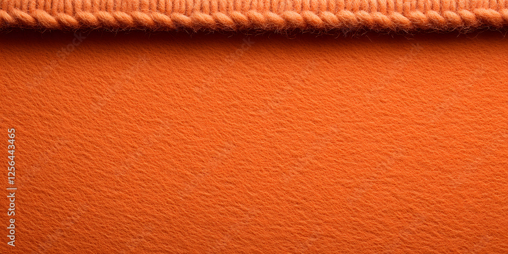 Poster cozy orange fabric: a warm, inviting texture. close-up shows the soft nap and neatly stitched border