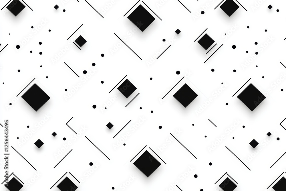 Poster black and white pattern of squares and lines