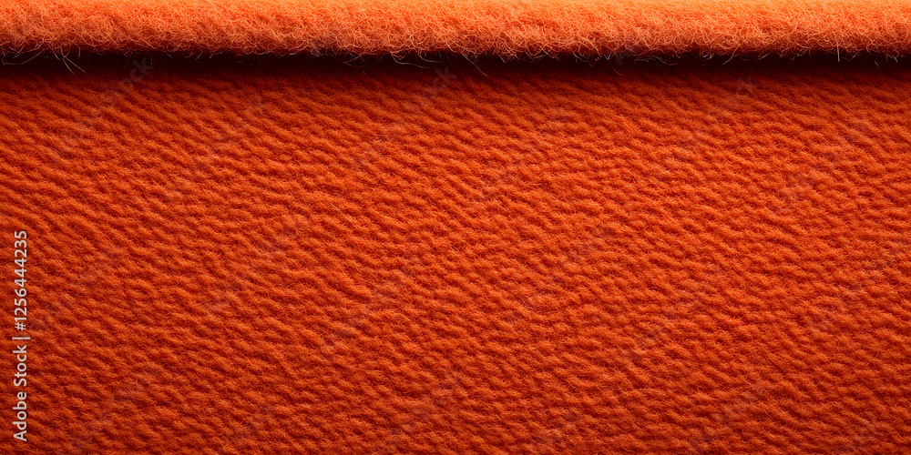 Poster close-up of vibrant orange fabric with a distinct texture and fuzzy trim. the material appears warm 