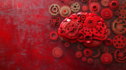 The brain of gears. The red brain. 3D.
